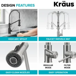 KRAUS Single Handle Kitchen Faucet with Integrated Dispenser for Water Filtration in Spot-Free Stainless Steel & Matte Black