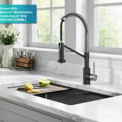 KRAUS Single Handle Kitchen Faucet with Integrated Dispenser for Water Filtration in Spot-Free Stainless Steel & Matte Black