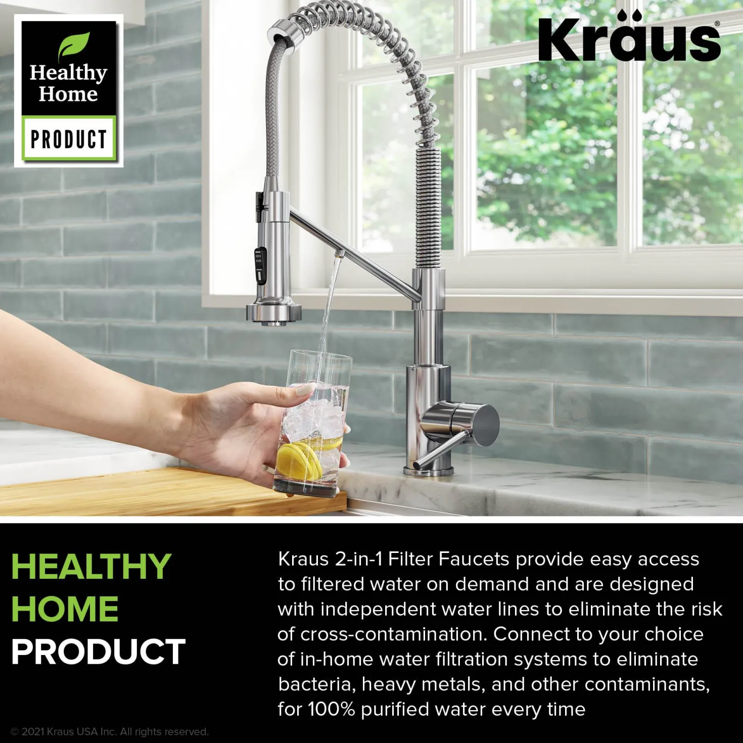 KRAUS Single Handle Kitchen Faucet with Integrated Dispenser for Water Filtration in Chrome