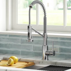KRAUS Single Handle Kitchen Faucet with Integrated Dispenser for Water Filtration in Chrome