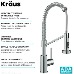 KRAUS Single Handle Kitchen Faucet with Integrated Dispenser for Water Filtration in Chrome