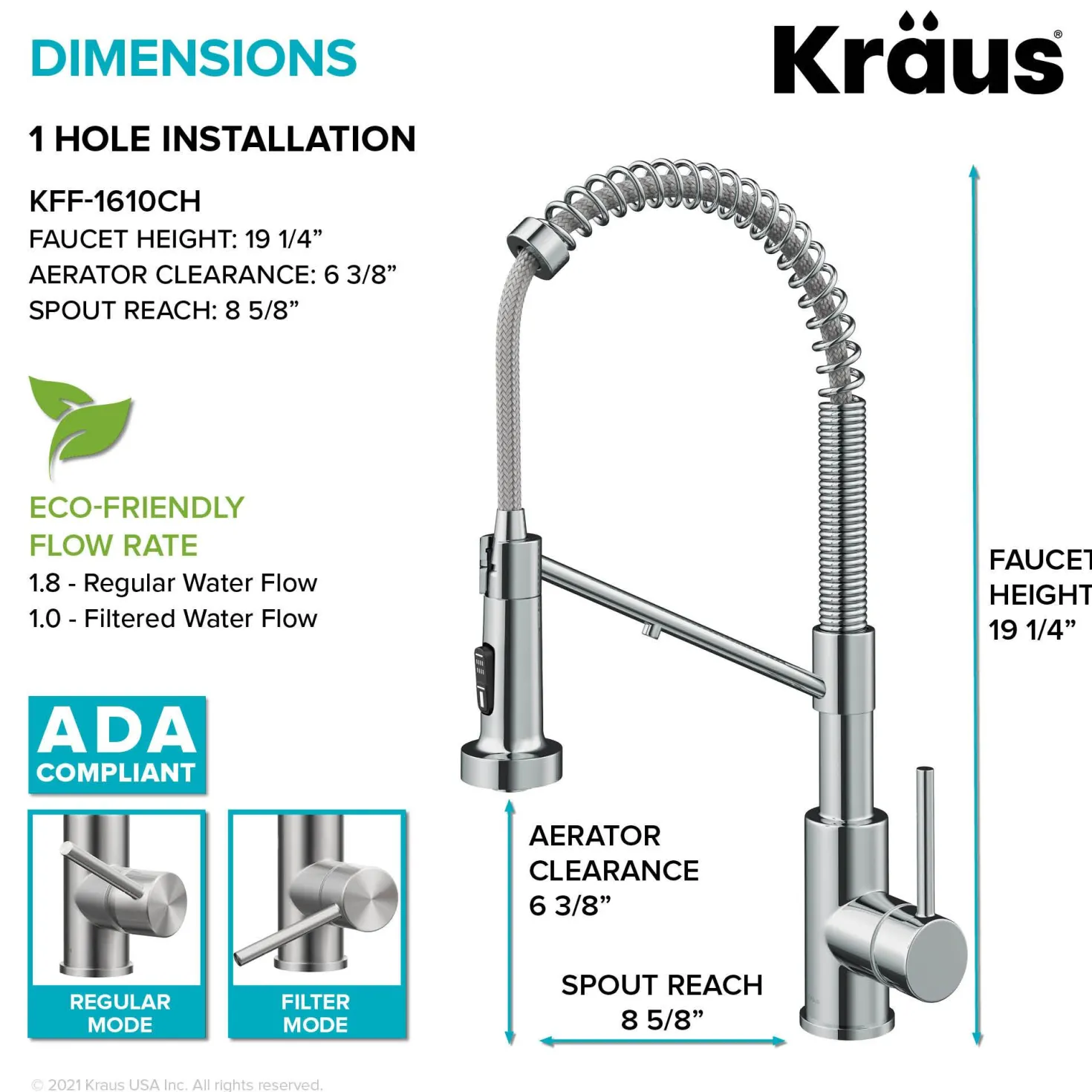 KRAUS Single Handle Kitchen Faucet with Integrated Dispenser for Water Filtration in Chrome