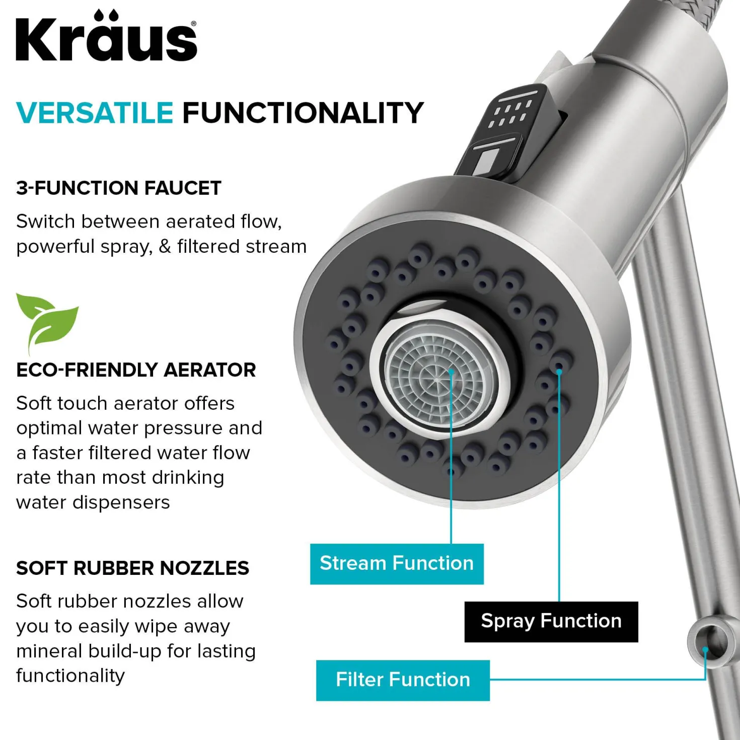 KRAUS Single Handle Kitchen Faucet with Integrated Dispenser for Water Filtration in Chrome