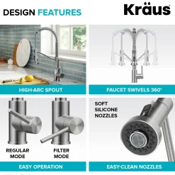 KRAUS Single Handle Kitchen Faucet with Integrated Dispenser for Water Filtration in Chrome