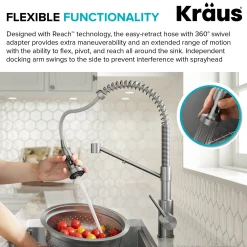 KRAUS Single Handle Kitchen Faucet with Integrated Dispenser for Water Filtration in Brushed Brass & Matte Black