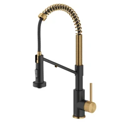 KRAUS Single Handle Kitchen Faucet with Integrated Dispenser for Water Filtration in Brushed Brass & Matte Black