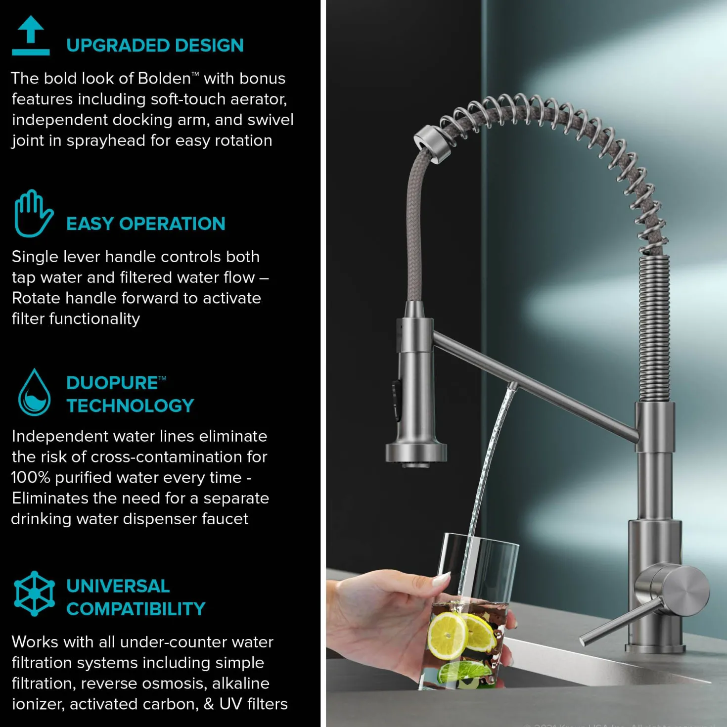 KRAUS Single Handle Kitchen Faucet with Integrated Dispenser for Water Filtration in Matte Black