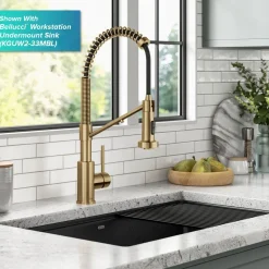 KRAUS Single Handle Kitchen Faucet with Integrated Dispenser for Water Filtration in Brushed Brass