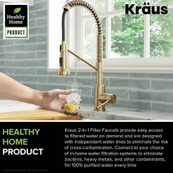 KRAUS Single Handle Kitchen Faucet with Integrated Dispenser for Water Filtration in Spot Free Antique Champagne Bronze