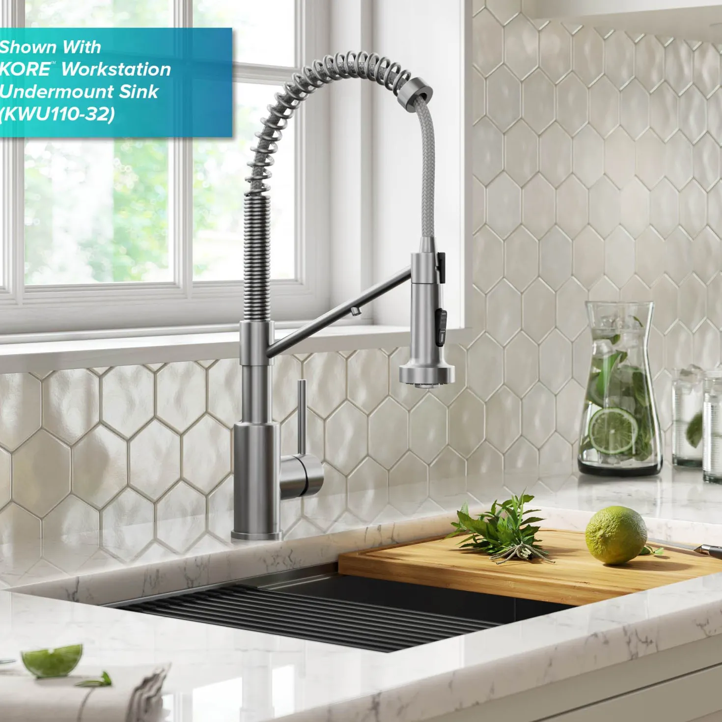 KRAUS Single Handle Kitchen Faucet with Integrated Dispenser for Water Filtration in Spot Free Stainless Steel