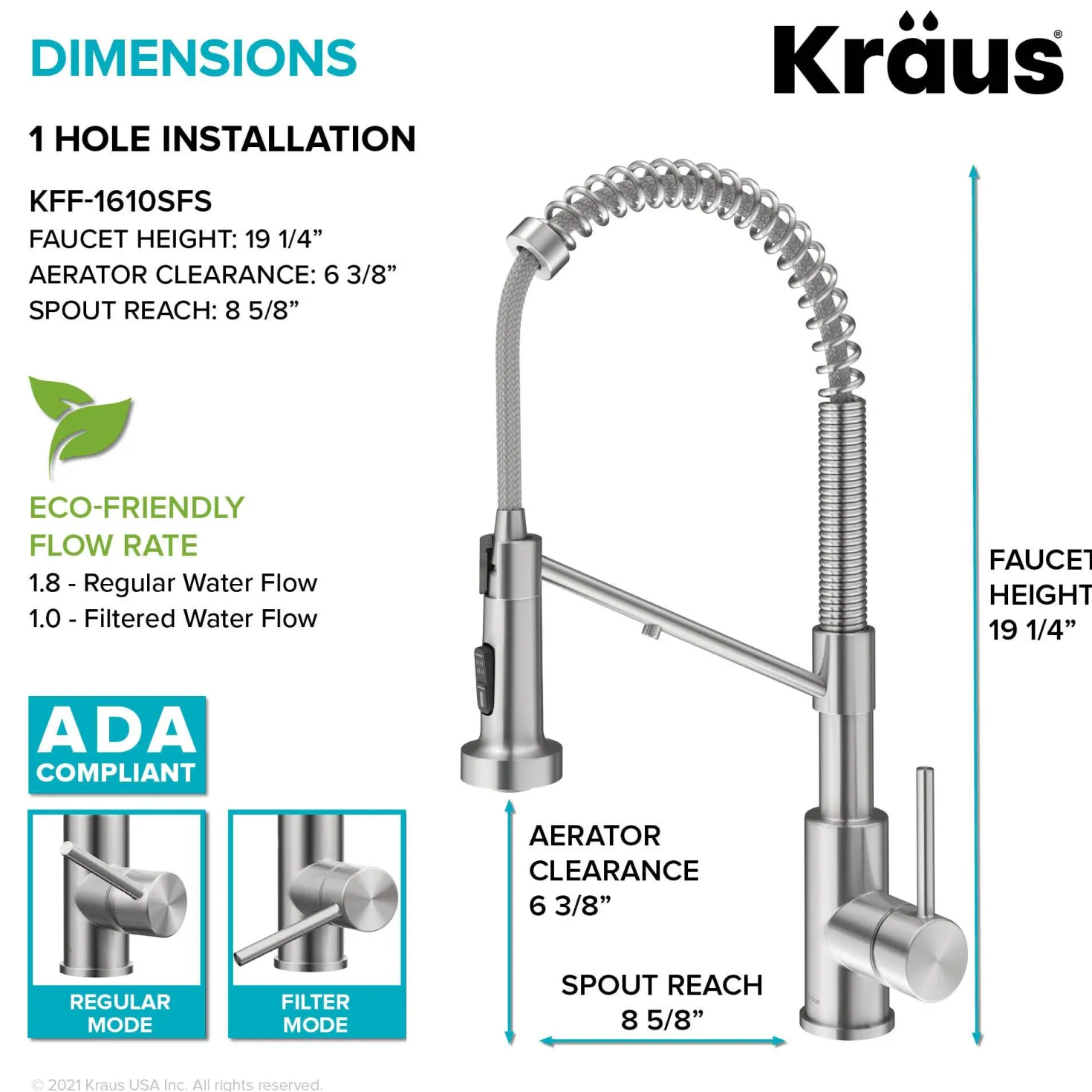 KRAUS Single Handle Kitchen Faucet with Integrated Dispenser for Water Filtration in Spot Free Stainless Steel