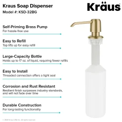 KRAUS Single Hole Kitchen Soap and Lotion Dispenser in Brushed Gold