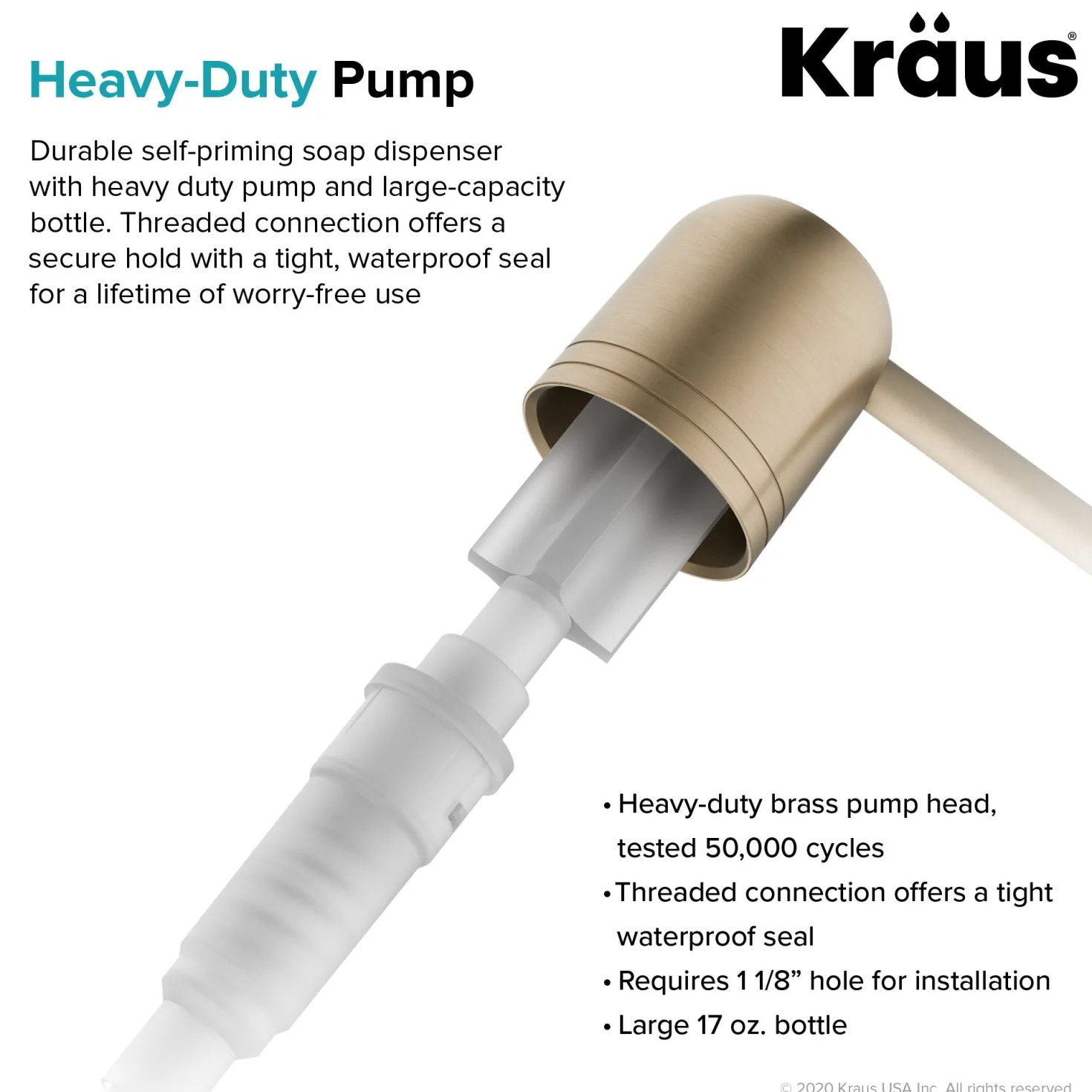 KRAUS Single Hole Kitchen Soap and Lotion Dispenser in Brushed Gold
