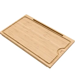 KRAUS Solid Bamboo Cutting Board with Mobile Device Holder for most Standard Kitchen Sinks