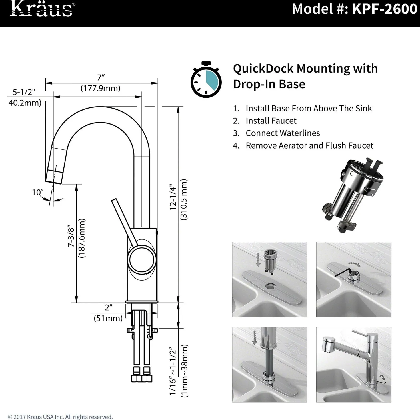 KRAUS Spot Free Oletto Single Handle Kitchen Bar Faucet in all-Brite Stainless Steel Finish