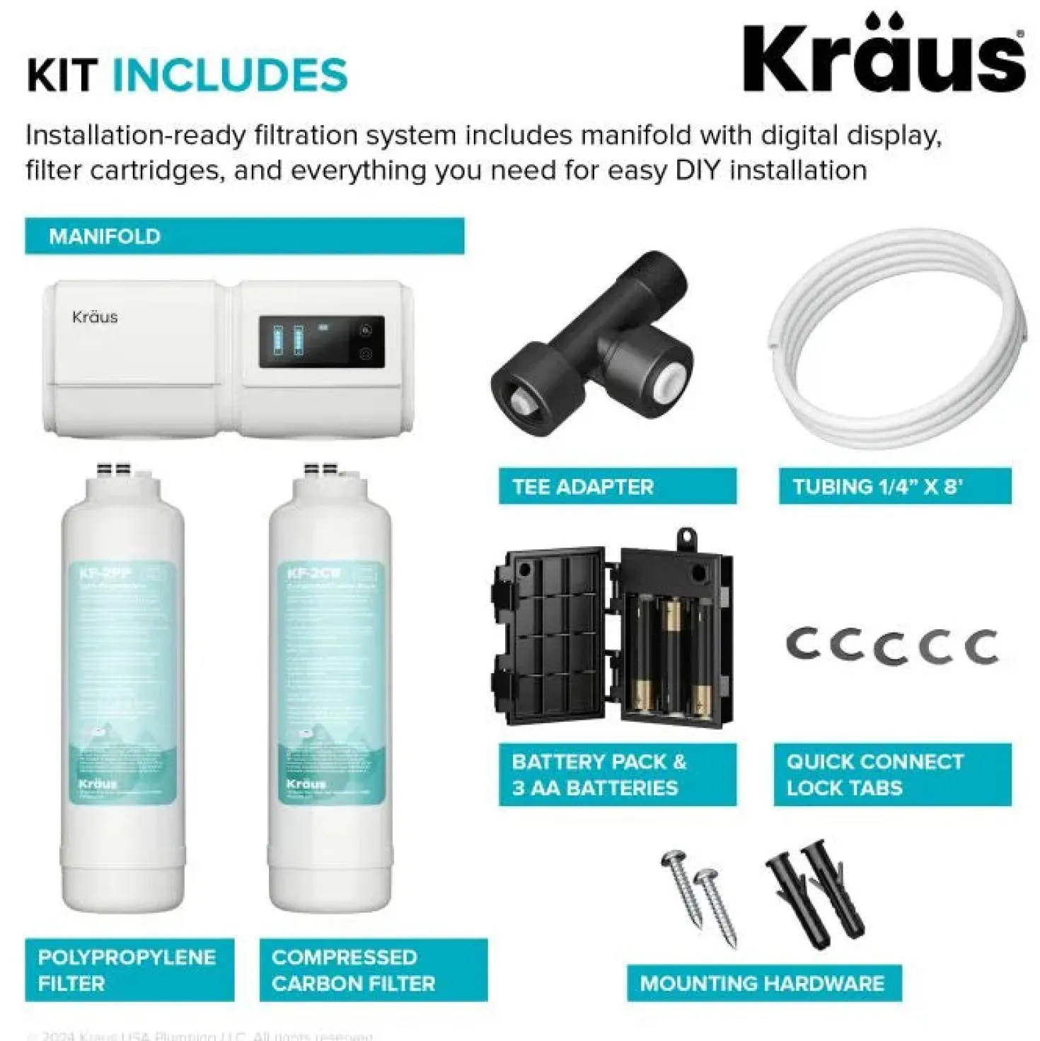 KRAUS 2-Stage Carbon Block Under-Sink Water Filtration System with Digital Display Monitor
