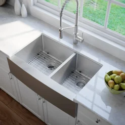 KRAUS Standart PRO 33" 16 Gauge 60/40 Double Bowl Stainless Steel Farmhouse Kitchen Sink