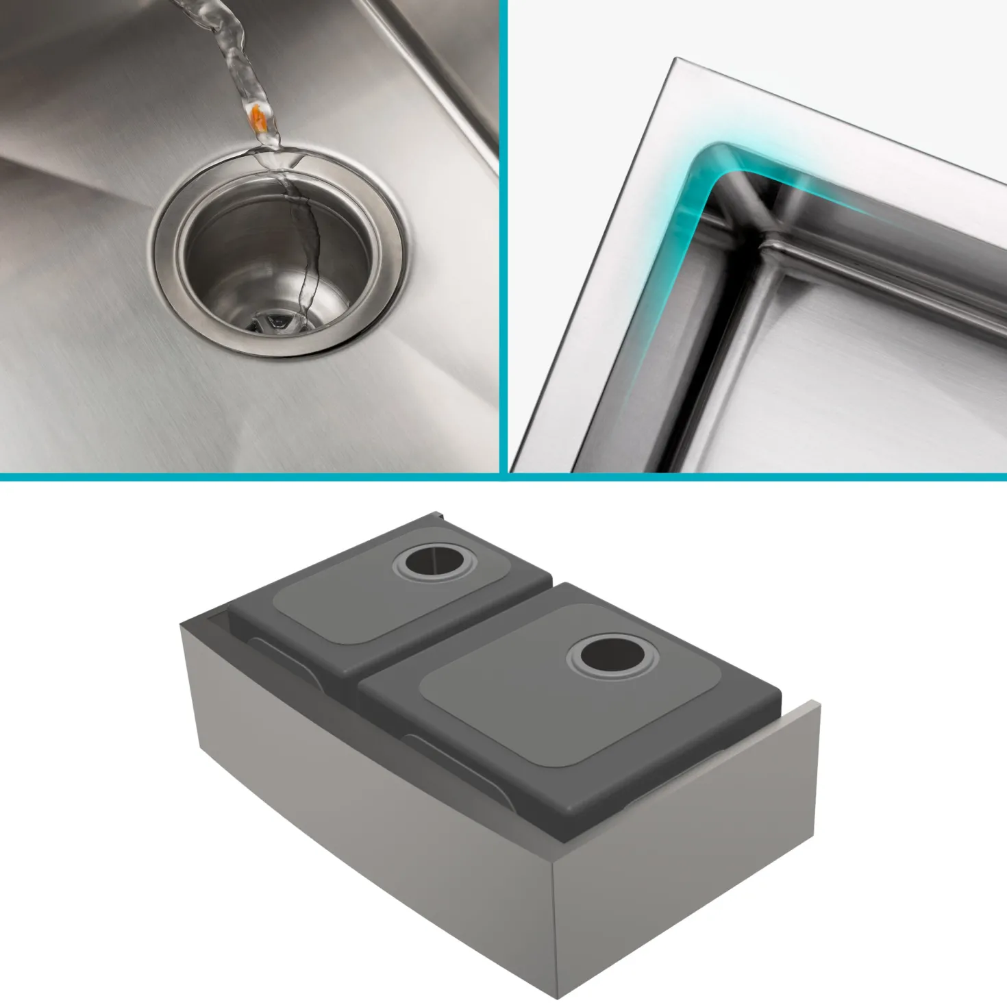 KRAUS Standart PRO 33" 16 Gauge 60/40 Double Bowl Stainless Steel Farmhouse Kitchen Sink