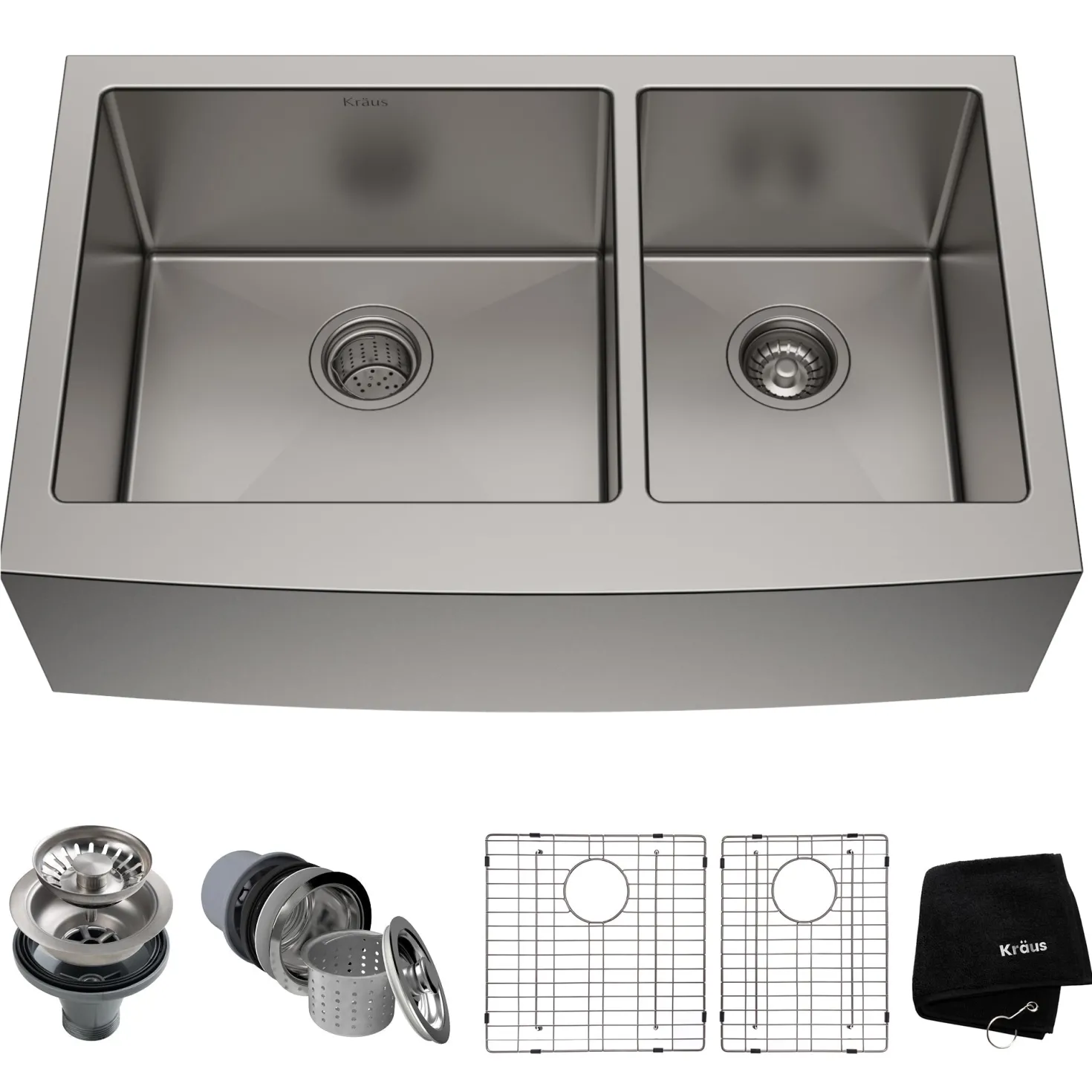KRAUS Standart PRO 33" 16 Gauge 60/40 Double Bowl Stainless Steel Farmhouse Kitchen Sink