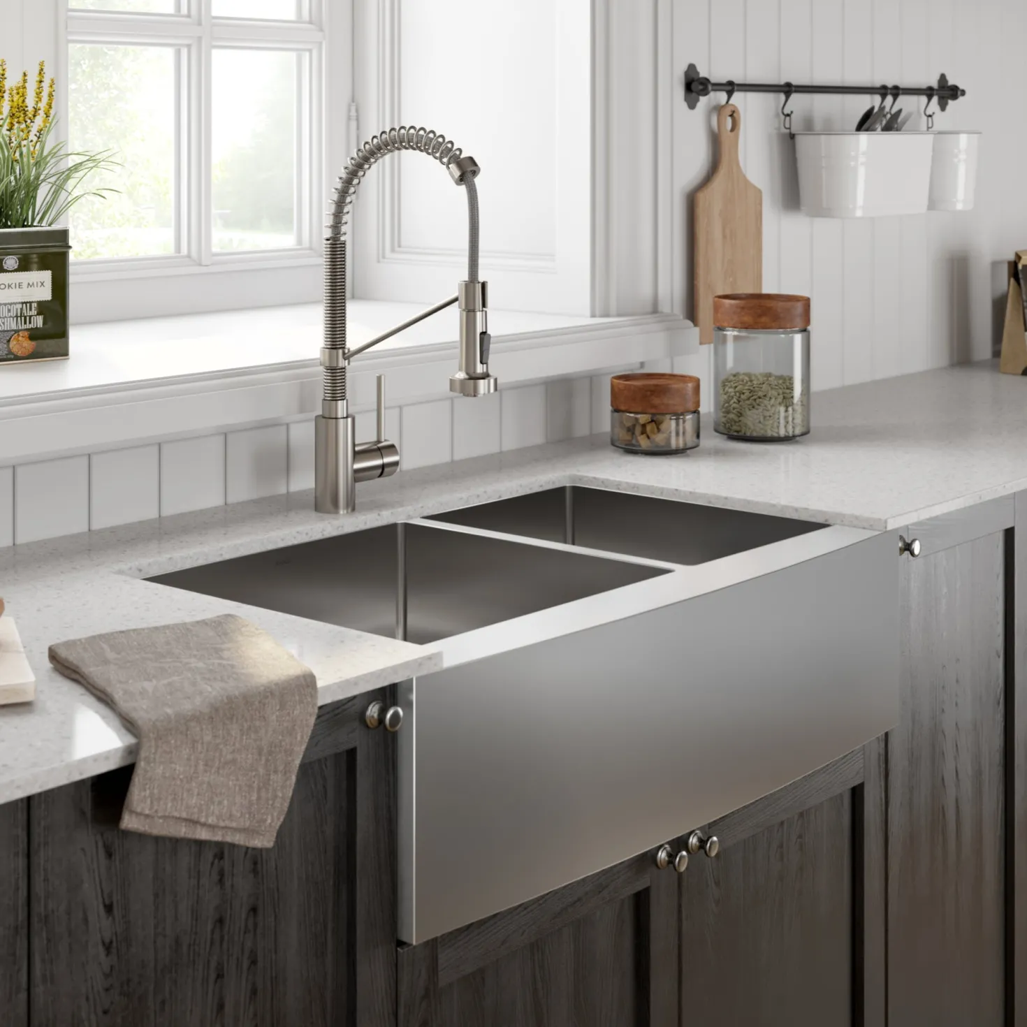 KRAUS Standart PRO 33" 16 Gauge 60/40 Double Bowl Stainless Steel Farmhouse Kitchen Sink