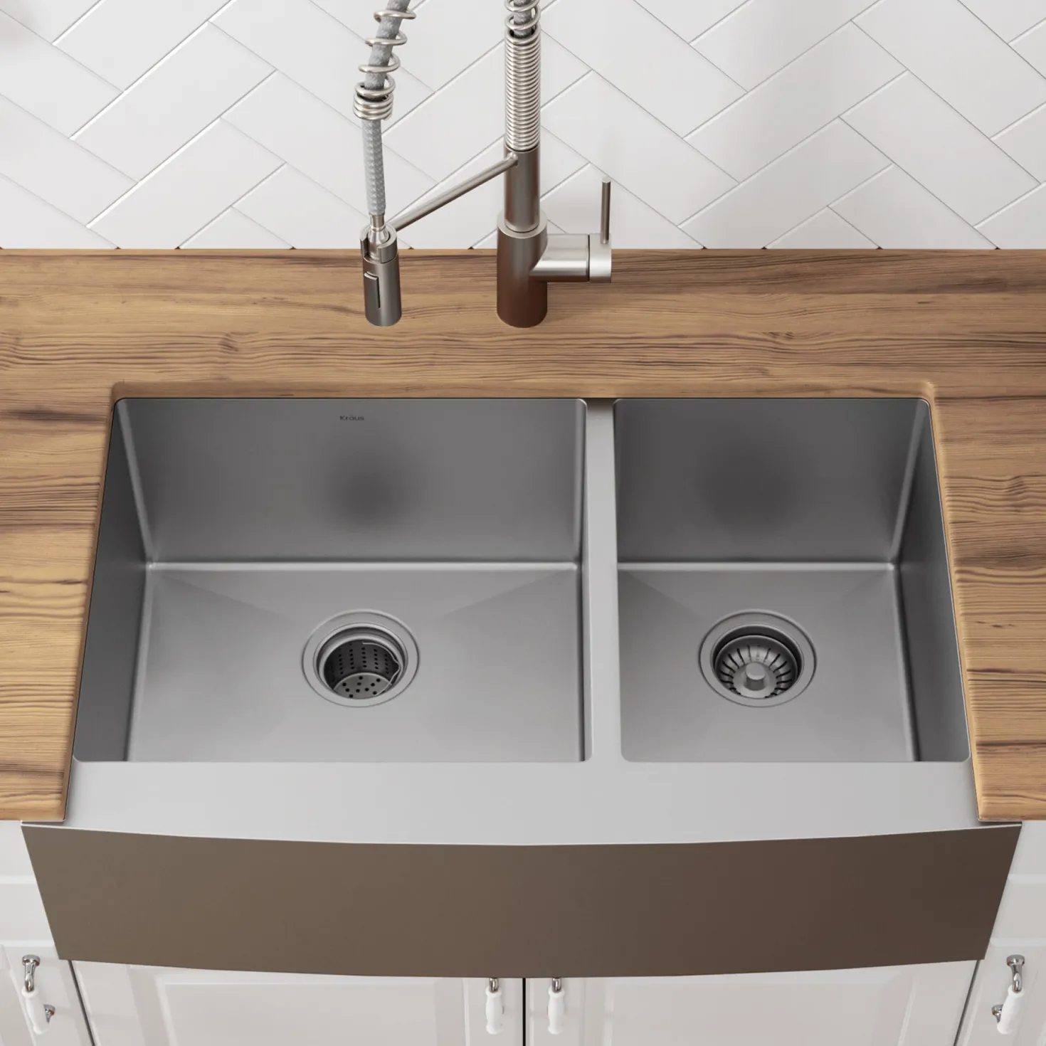 KRAUS Standart PRO 33" 16 Gauge 60/40 Double Bowl Stainless Steel Farmhouse Kitchen Sink