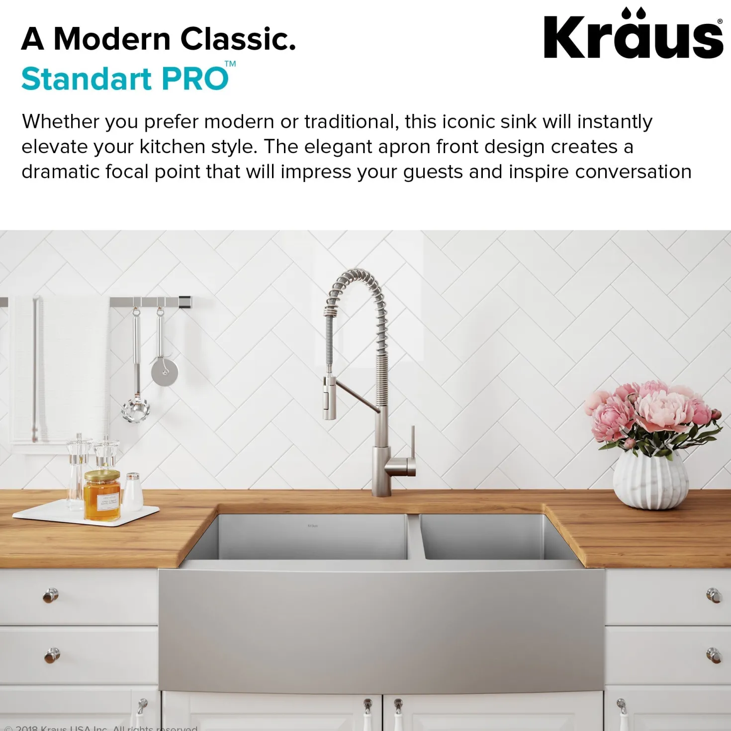 KRAUS Standart PRO 33" 16 Gauge 60/40 Double Bowl Stainless Steel Farmhouse Kitchen Sink
