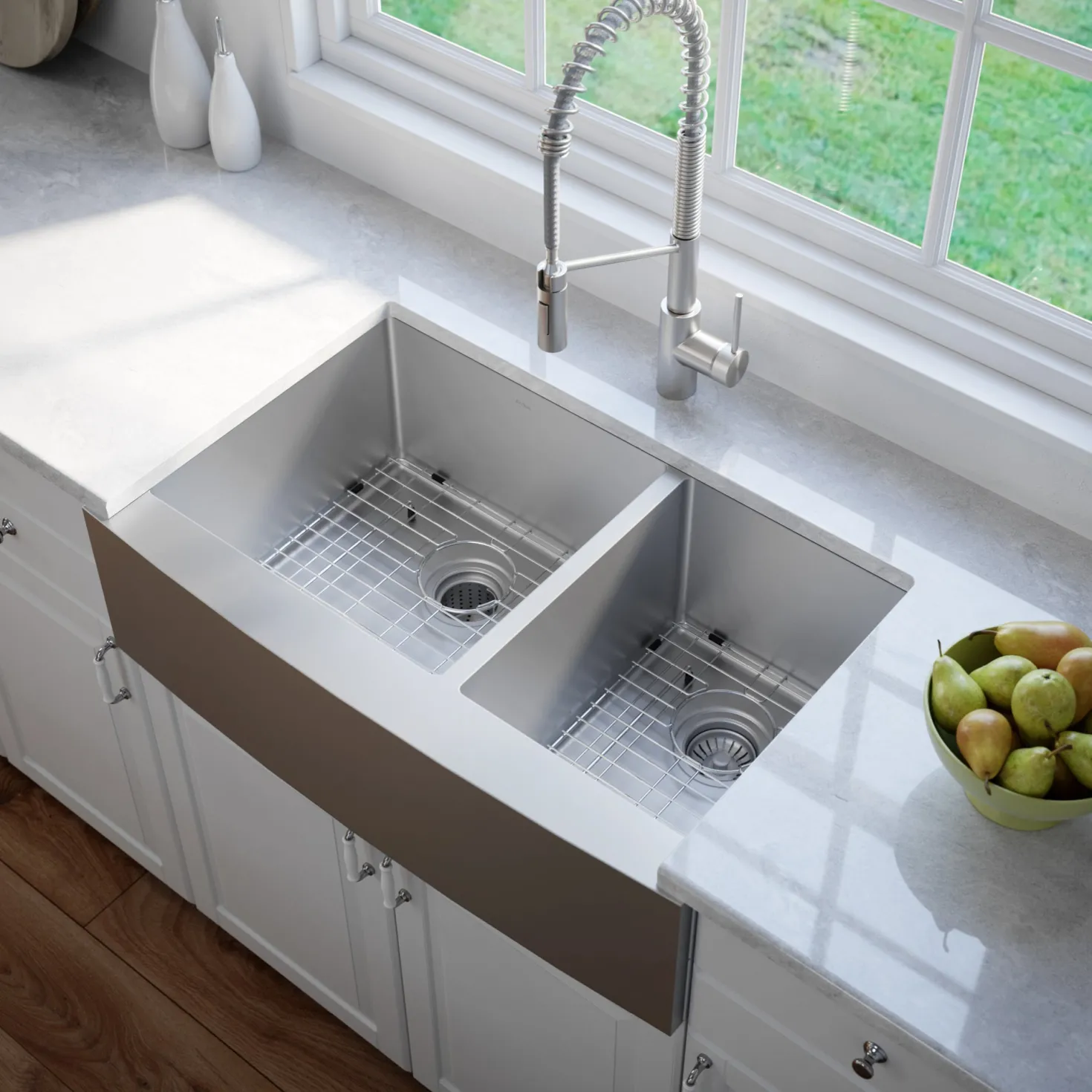 KRAUS Standart PRO 36" 16 Gauge 60/40 Double Bowl Stainless Steel Farmhouse Kitchen Sink