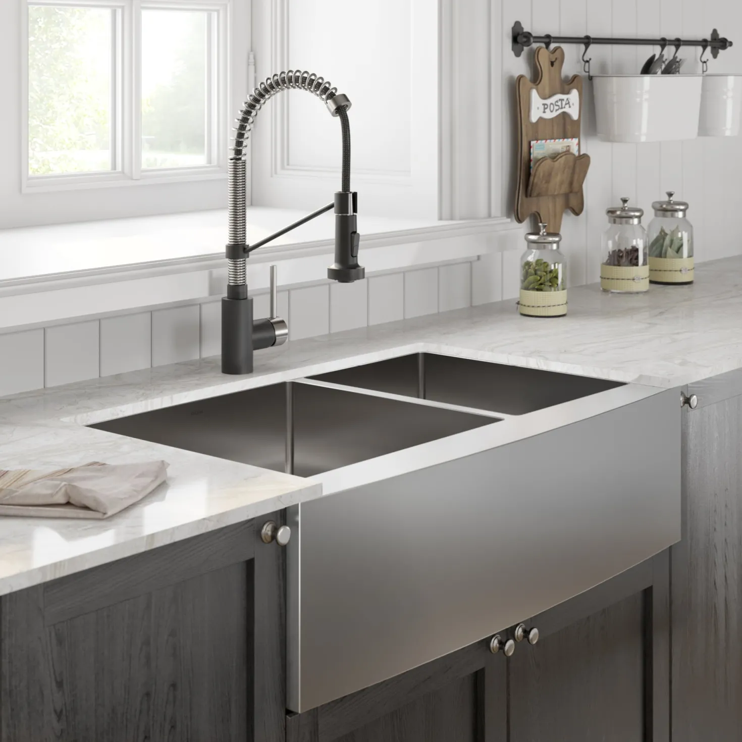 KRAUS Standart PRO 36" 16 Gauge 60/40 Double Bowl Stainless Steel Farmhouse Kitchen Sink