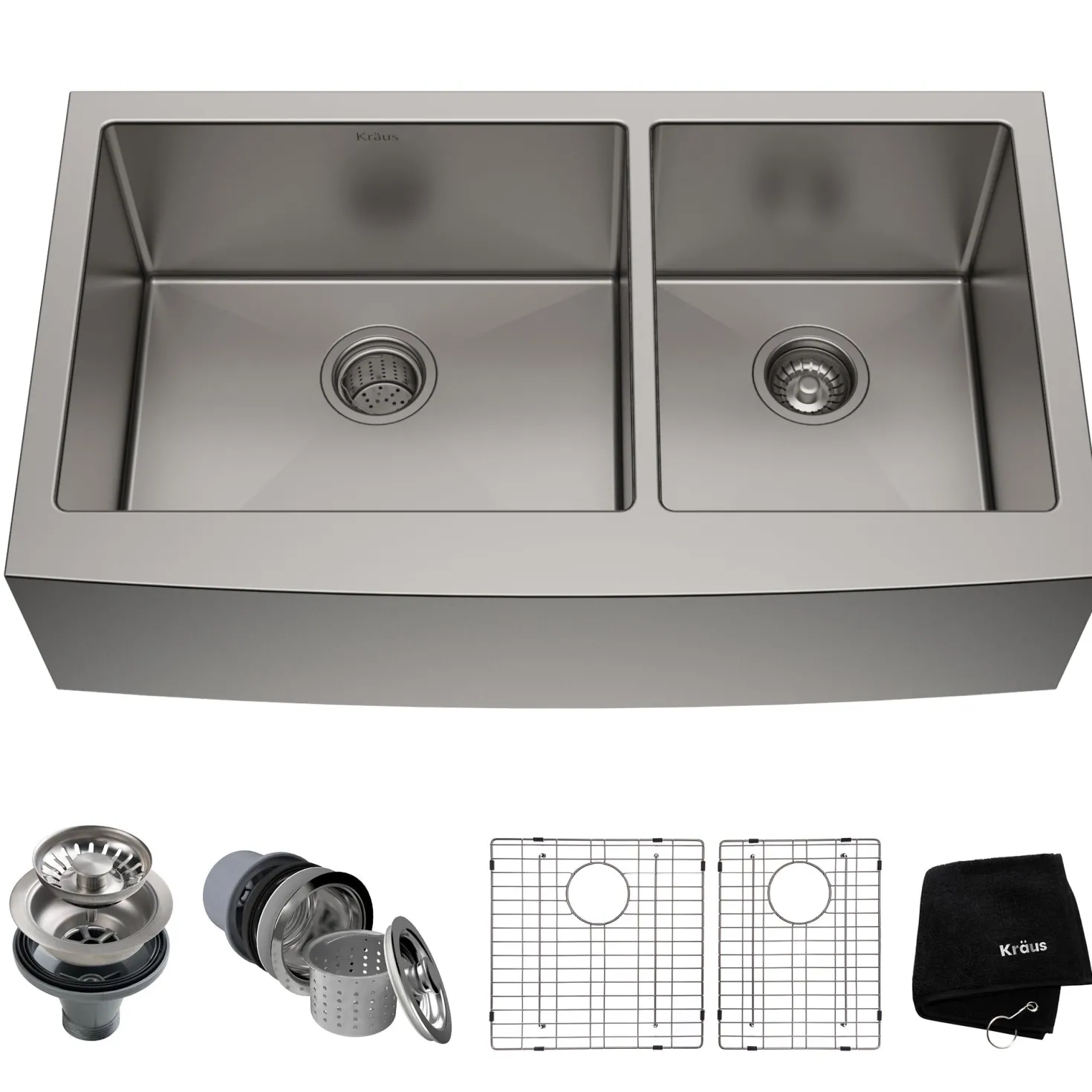 KRAUS Standart PRO 36" 16 Gauge 60/40 Double Bowl Stainless Steel Farmhouse Kitchen Sink