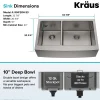 KRAUS Standart PRO 33" 16 Gauge 40/60 Double Bowl Stainless Steel Farmhouse Kitchen Sink in Stainless Steel
