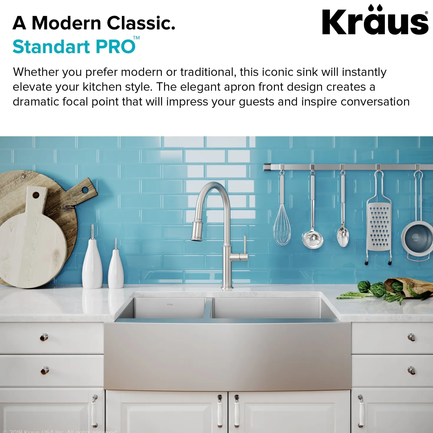 KRAUS Standart PRO 33" 16 Gauge 40/60 Double Bowl Stainless Steel Farmhouse Kitchen Sink in Stainless Steel