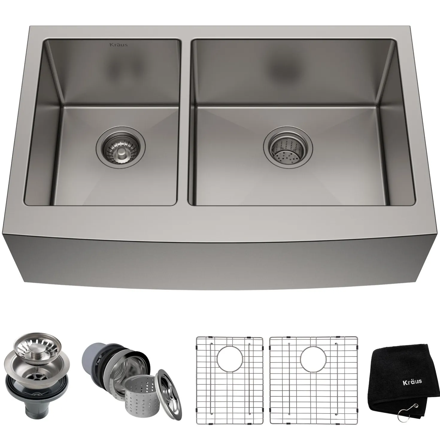 KRAUS Standart PRO 33" 16 Gauge 40/60 Double Bowl Stainless Steel Farmhouse Kitchen Sink in Stainless Steel