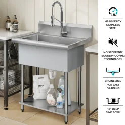 KRAUS Standart Pro 32” 18-Gauge Stainless Steel Single Bowl Commercial Style Laundry Utility Sink