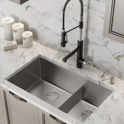 KRAUS Standart PRO 32" 16 Gauge Undermount 60/40 Low Divider Double Bowl Stainless Steel Kitchen Sink