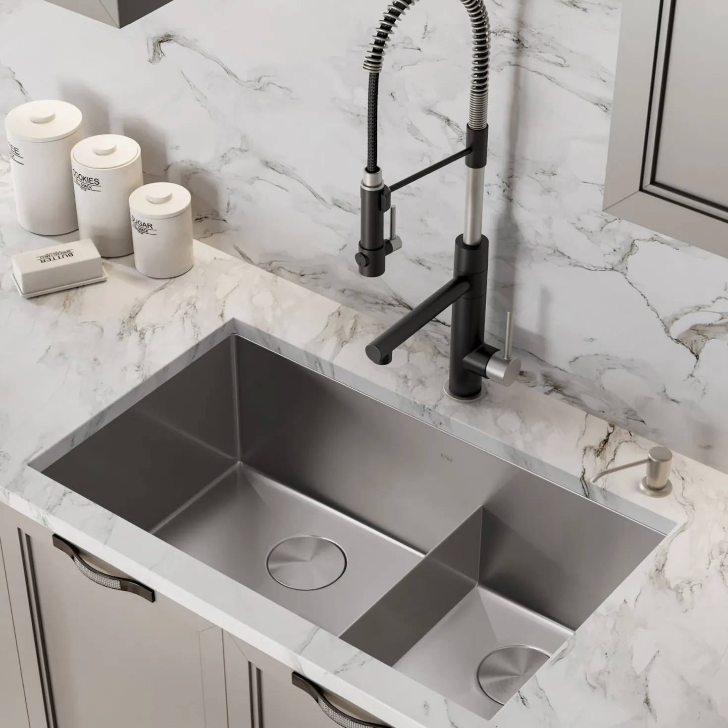 KRAUS Standart PRO 32" 16 Gauge Undermount 60/40 Low Divider Double Bowl Stainless Steel Kitchen Sink