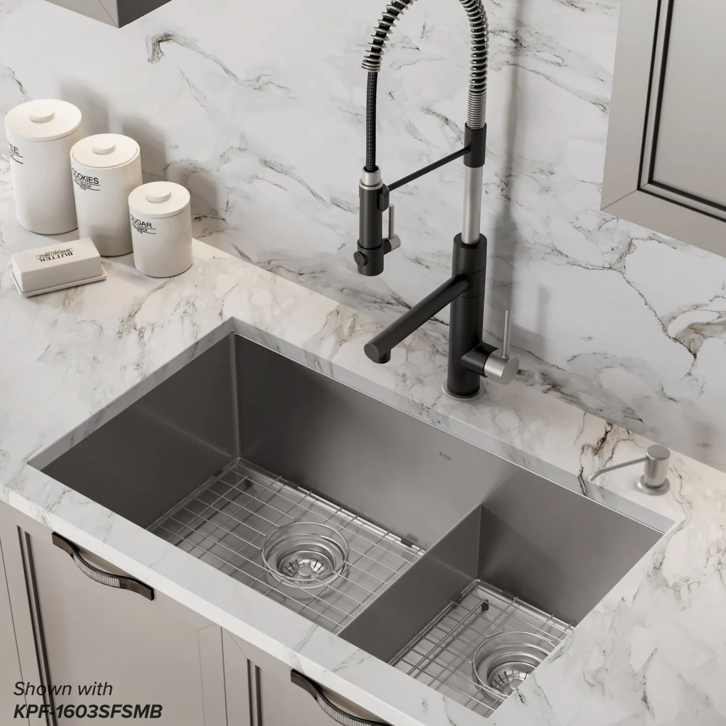 KRAUS Standart PRO 32" 16 Gauge Undermount 60/40 Low Divider Double Bowl Stainless Steel Kitchen Sink
