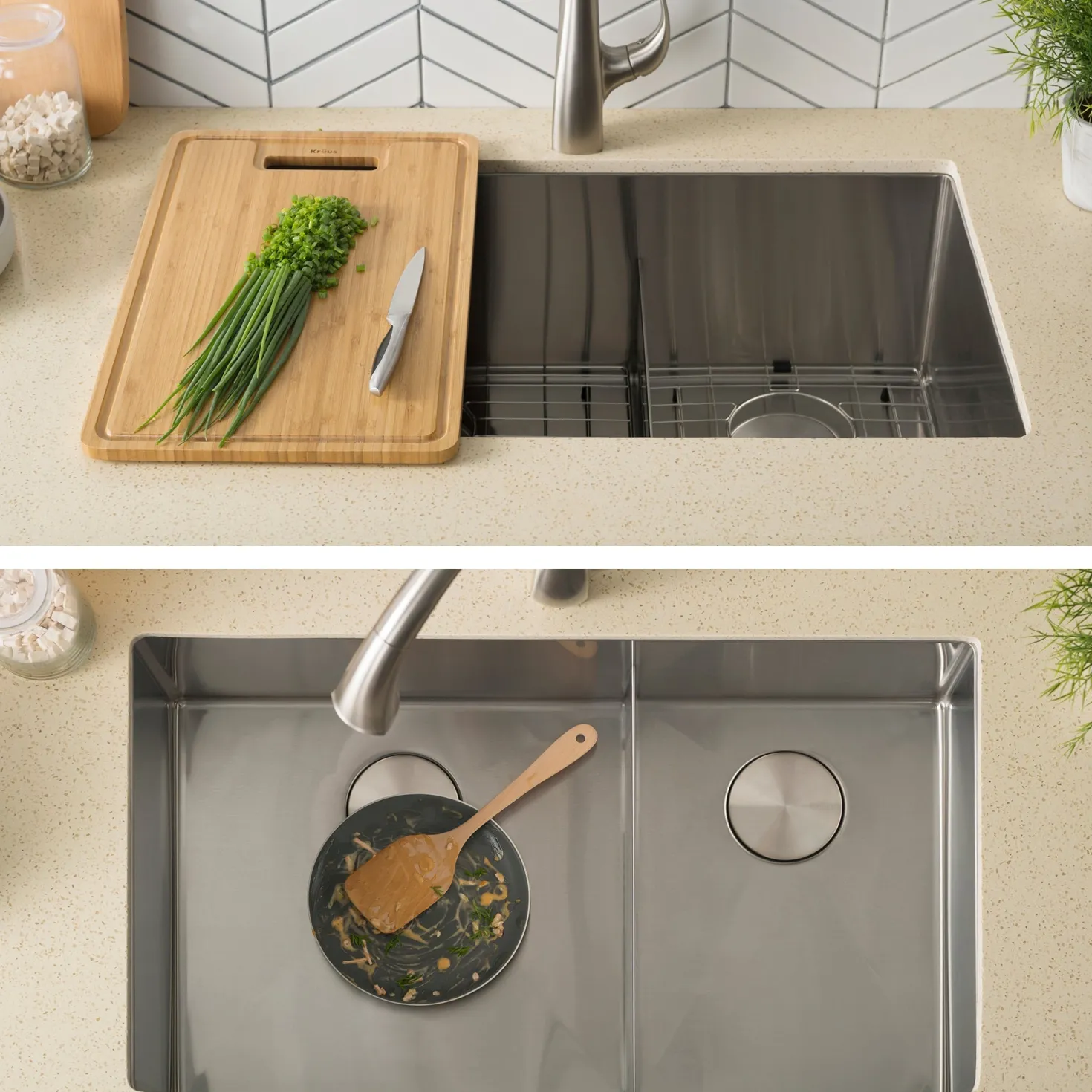 KRAUS Standart PRO 32" 16 Gauge Undermount 60/40 Low Divider Double Bowl Stainless Steel Kitchen Sink