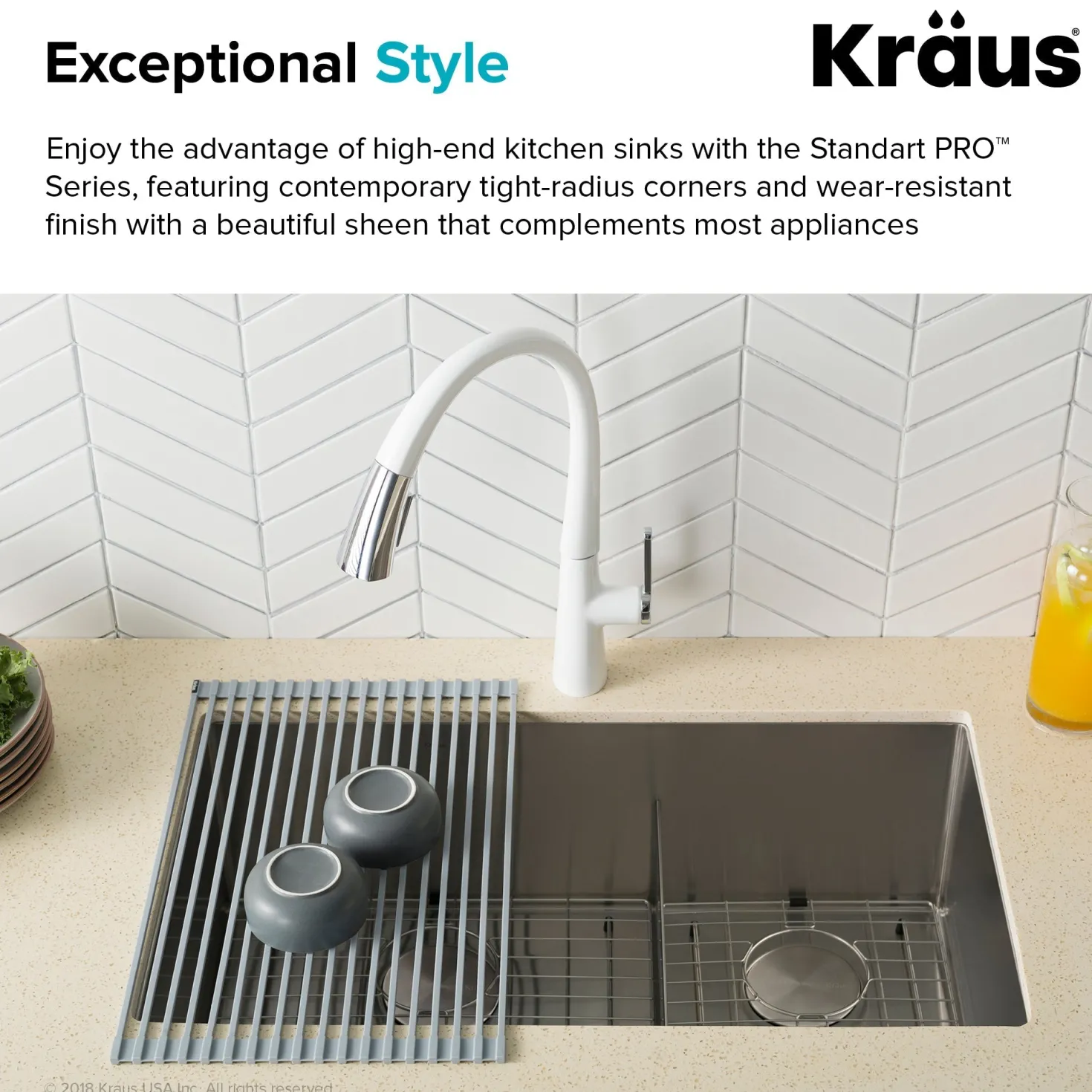 KRAUS Standart PRO 32" 16 Gauge Undermount 60/40 Low Divider Double Bowl Stainless Steel Kitchen Sink