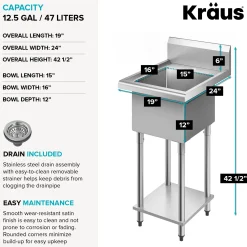 KRAUS Standart Pro 19” Wide Stainless Steel Laundry Utility Sink