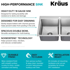 KRAUS 33” Topmount Double Bowl Stainless Steel Kitchen Sink