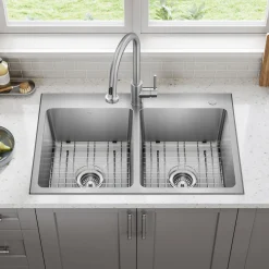 KRAUS 33” Topmount Double Bowl Stainless Steel Kitchen Sink