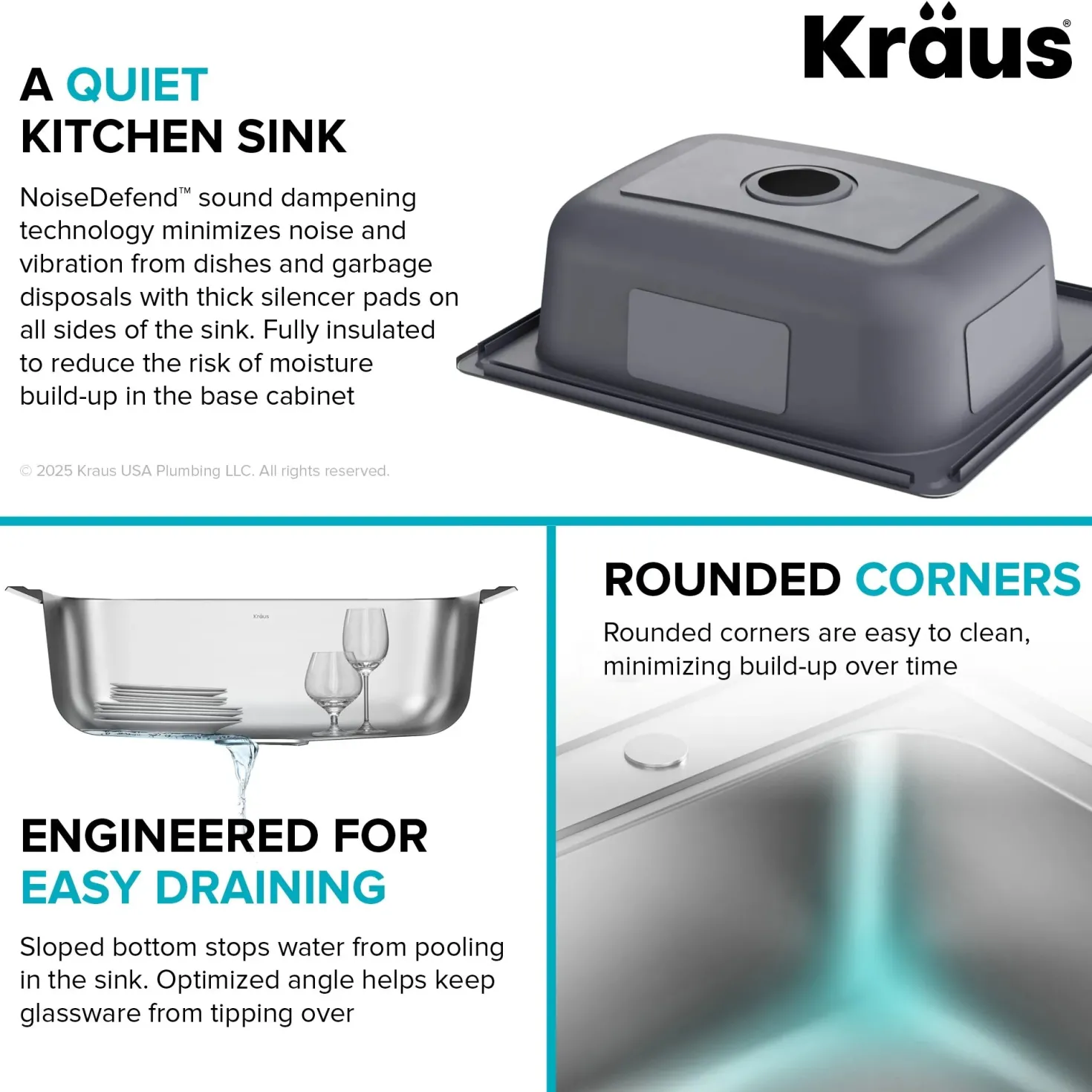 KRAUS 25" Topmount Single Bowl 18 Gauge Stainless Steel Kitchen Sink with NoiseDefend Soundproofing