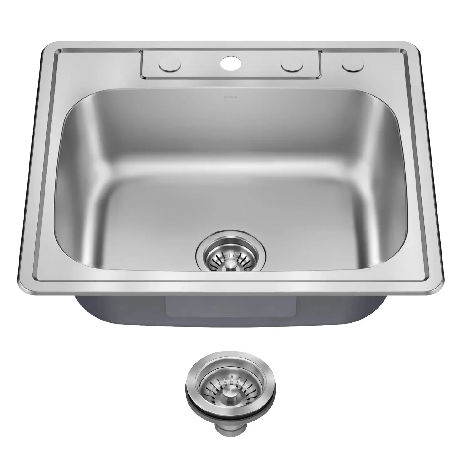 KRAUS 25" Topmount Single Bowl 18 Gauge Stainless Steel Kitchen Sink with NoiseDefend Soundproofing
