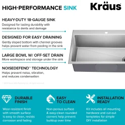 KRAUS 33” Topmount Single Bowl Stainless Steel Kitchen Sink