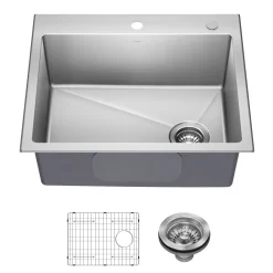 KRAUS 25” Topmount Single Bowl Stainless Steel Kitchen Sink