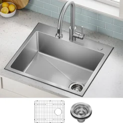 KRAUS 25” Topmount Single Bowl Stainless Steel Kitchen Sink
