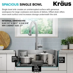 KRAUS 25” Topmount Single Bowl Stainless Steel Kitchen Sink