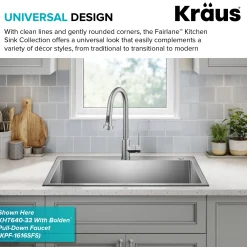 KRAUS 25” Topmount Single Bowl Stainless Steel Kitchen Sink