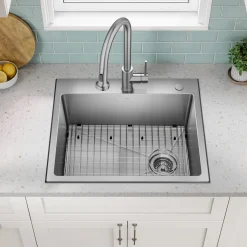 KRAUS 25” Topmount Single Bowl Stainless Steel Kitchen Sink
