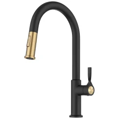 KRAUS Torak Single Handle Pull Down Kitchen Faucet in Matte Black with Brushed Brass
